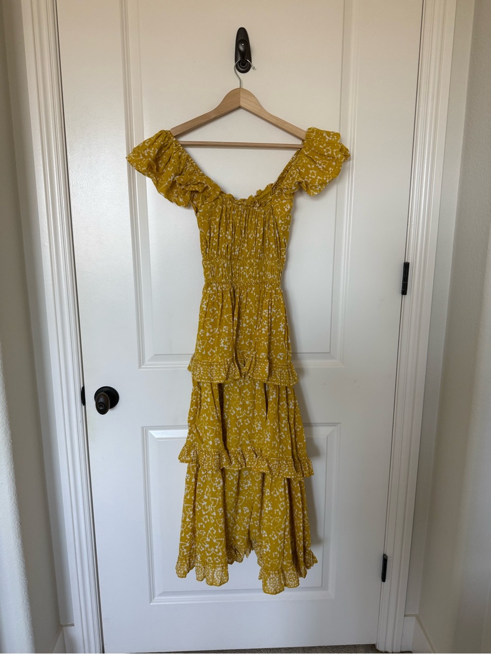 Cleobella Yellow Tiered Ruffle Midi Dress Boho Cottagecore Size XS - Picture 3 of 4